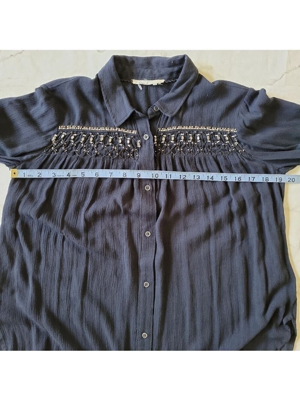 Anthropologie Floreat Beulah Beaded Buttton Up Pleat Front Long Sleeve Blouse - Picture 16 of 16